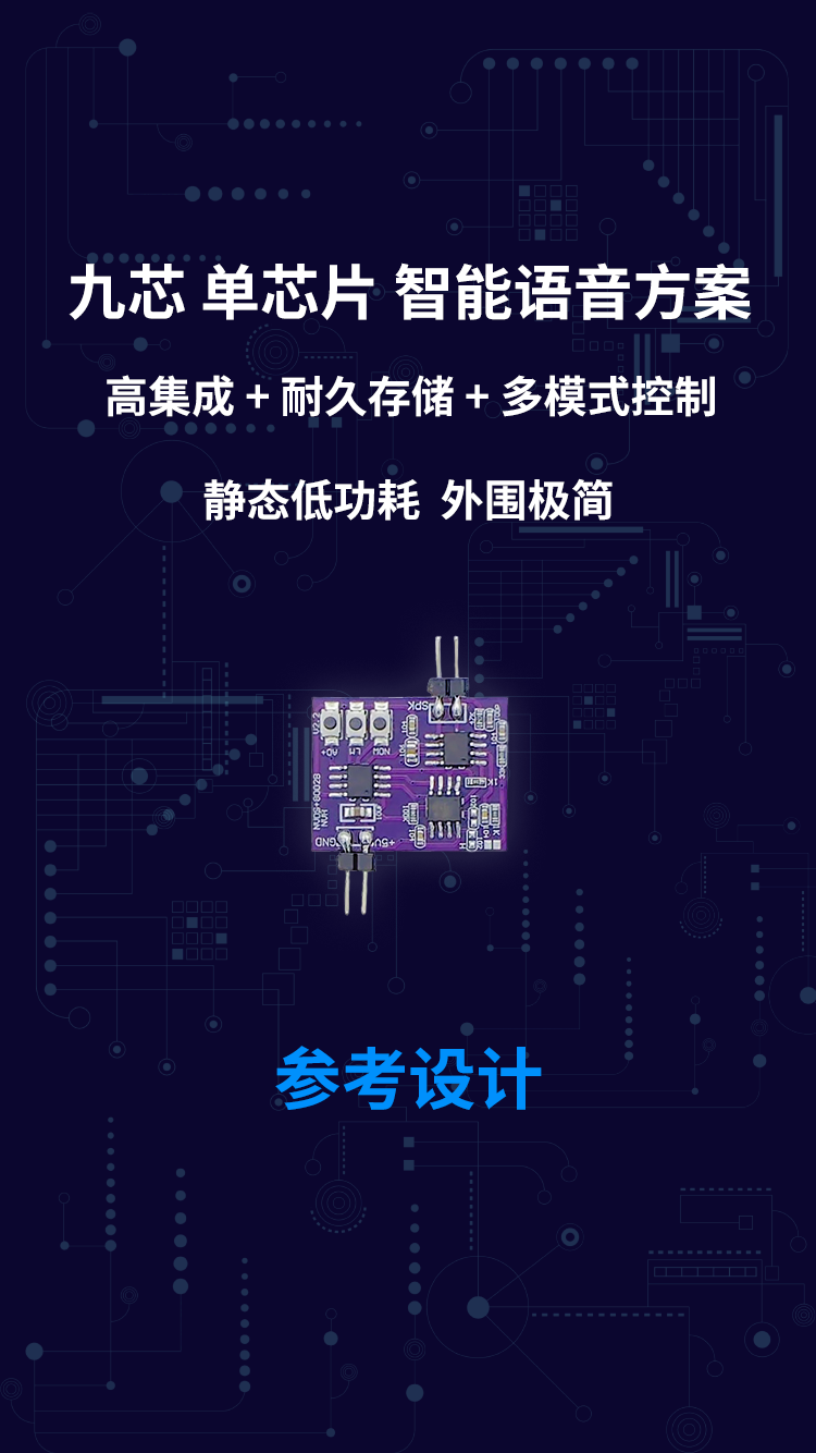 九芯 单芯片 智能语音方案 高集成+耐久存储+多模式控制 静态低功耗 外围极简