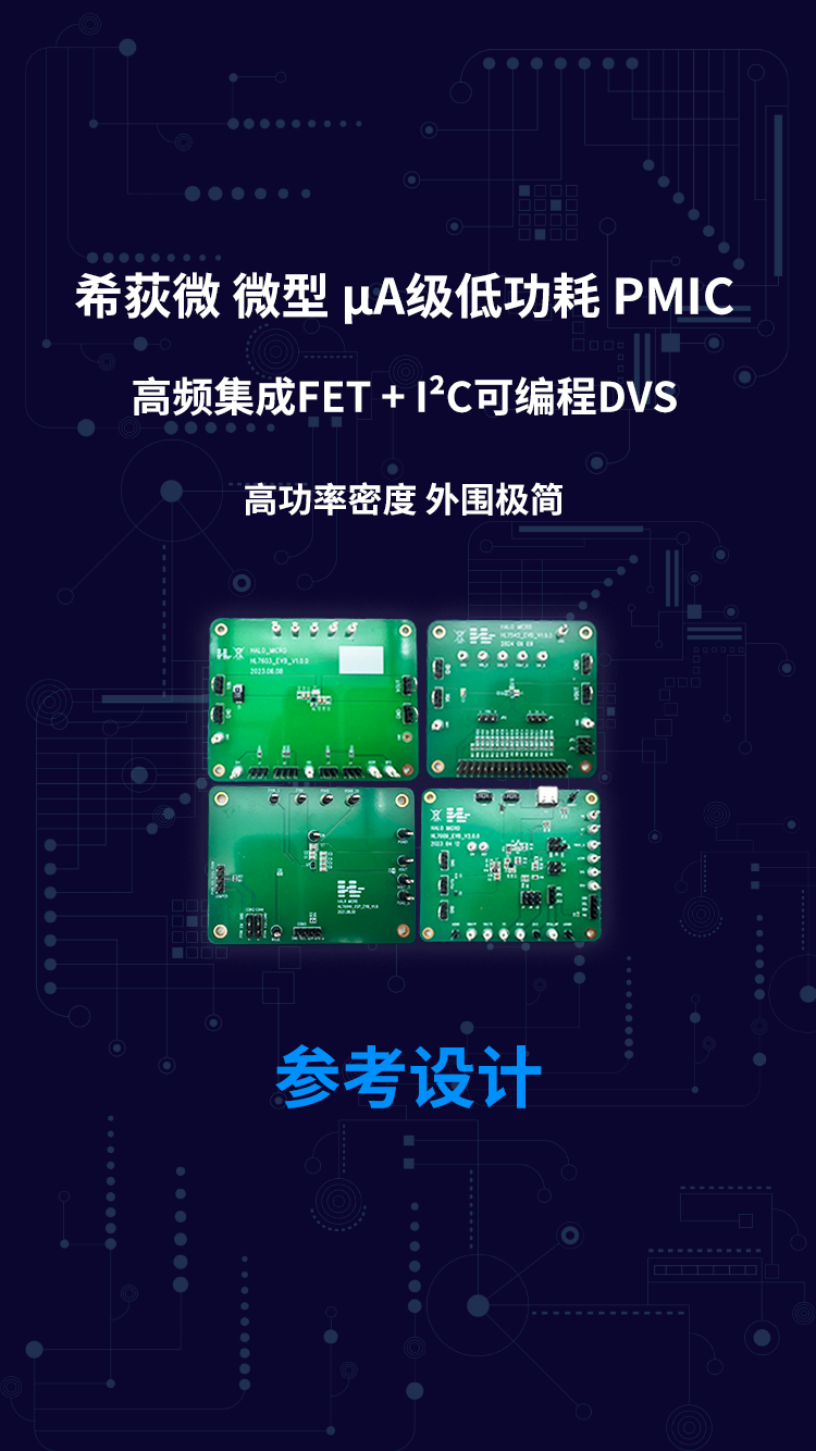 希荻微 微型 μA 级低功耗 PMIC 高频集成 FET + I²C可编程 DVS 高功率密度 外围极简